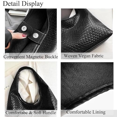 2025 Woven Tote Bag for Women, Fashion Shoulder Hobo Bags, Leather Woven Beach Bag, Work Purses for Women thumbnail 6