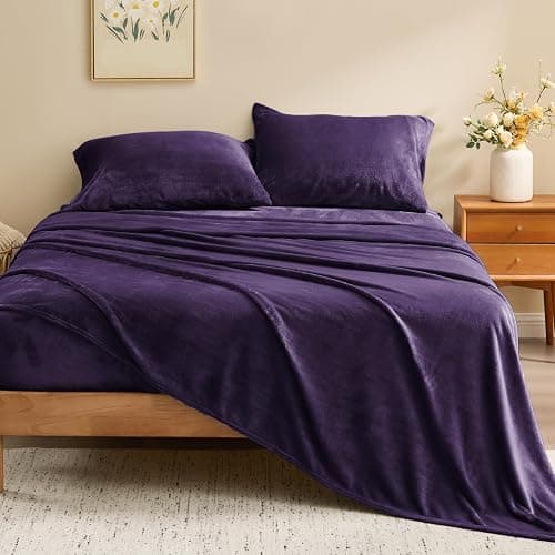 BEDELITE Flannel Sheets Twin Size Purple - Super Soft Fleece Sheets Set Fluffy Extra Plush, 3 Piece(Include Fitted Sheet, Flat Sheet, 1 Pillowcase) thumbnail 2