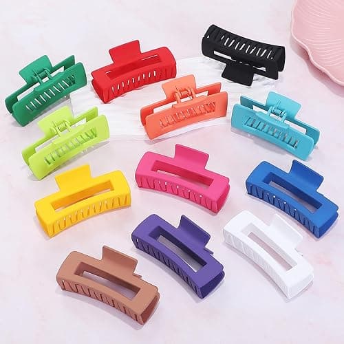 Sisiaipu 4.1 Inch Jumbo Claw Clips for Thick Hair - 12 Pcs Square Hair Accessories for Women and Girls - Dopamine thumbnail 2