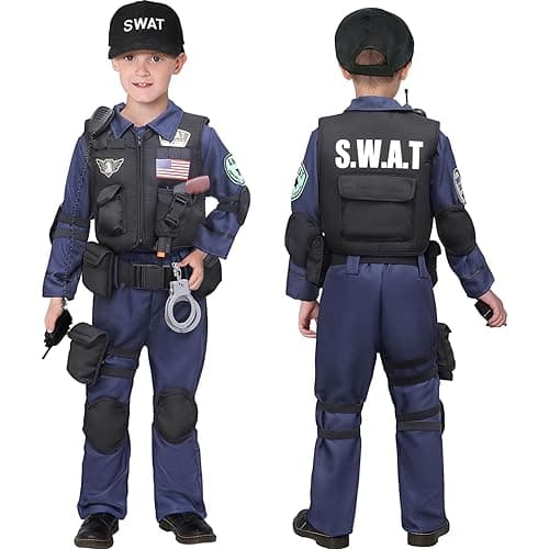 Latocos 15 PCS SWAT Police Officer Costume for Kids with Vest Accessories Cop Dress Up Role Play Set for Halloween Cosplay - 5-7 thumbnail 2