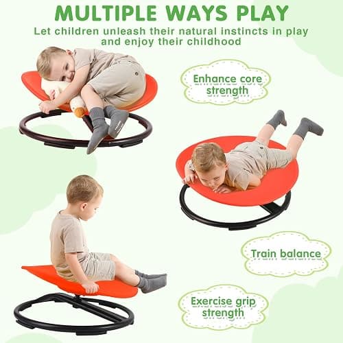 Kids Swivel Chair, Spin Sensory Chair, Metal Base, Non-Slip Design, Sensory Spin Chair Improve Physical Coordination and Spin Relief of Motion Sickness (Red) thumbnail 4