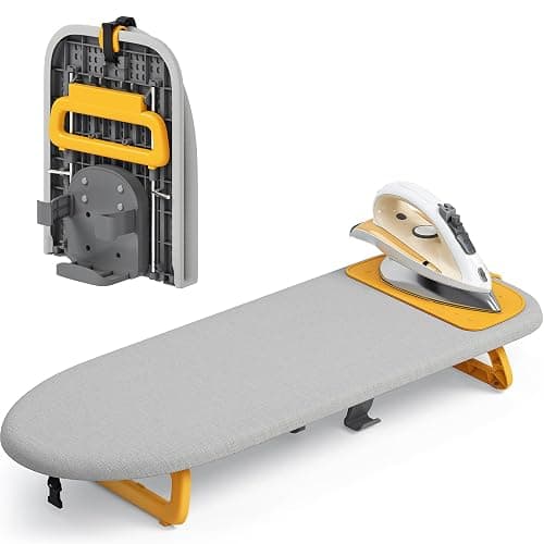 KINGBOARD Tabletop Ironing Board with Iron Holder, 12" x 32" Small Ironing Board with Ironing Mat, Foldable Mini Iron Board, Easy Storage for Travel & Dorm, Grey - Image 1