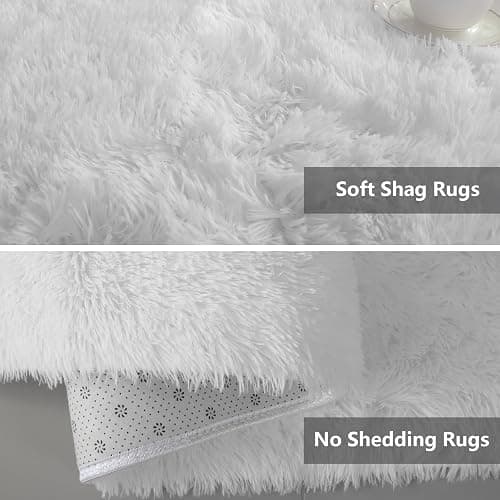 Shag Area Rugs for Bedroom Living Room,4X6 Ultra Soft White Fluffy Area Rugs for Dorm, Indoor Carpet Nursery Rugs for Kids Room Home Decor,White thumbnail 7