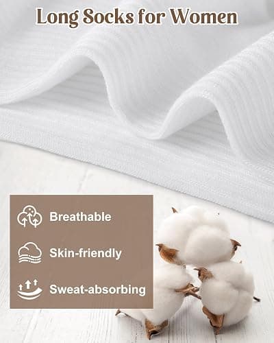 YSense Women's Cotton Crew Socks 6 Pairs, Long Cute Aesthetic Neutral Athletic Boot Socks for Women Stocking Stuffers Gifts thumbnail 4