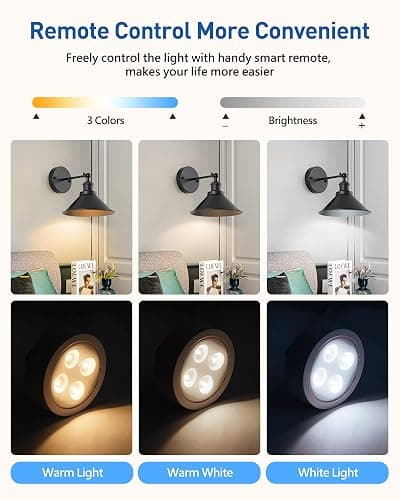 Bailoch Black Vintage Wireless Battery Operated Wall Sconces, Industrial Cordless Battery Powered Led Wall Lights Set of 2, Wall Lamp Fixture Indoor with Remote Control for Bedroom Farmhouse Gallery thumbnail 4