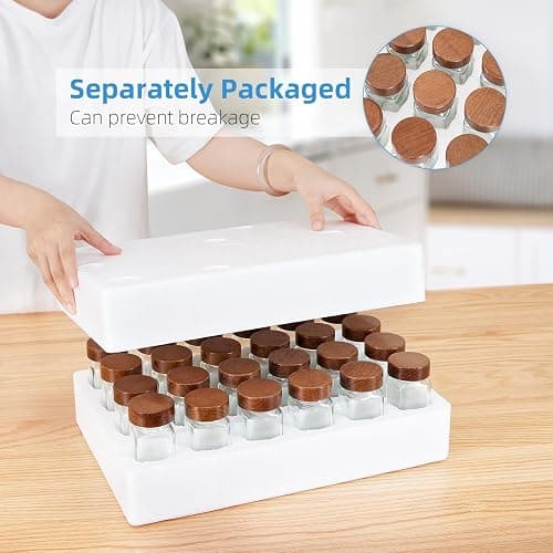 Yangbaga 24Pcs Glass Spice Jars with Labels-4OZ Wood Lid Square Spice Containers with Pepper Grinder Lids &Funnel,Seasoning Jars for Rack Cabinet Drawer thumbnail 8