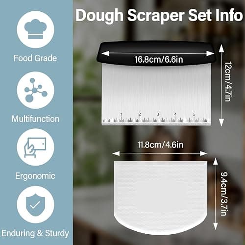 Ecavria Bench Scraper, Premium Stainless Steel Dough Scraper with 2 PCS Flexible Bowl Scraper, Dough Cutter with Measuring Scale, Versatile Kitchen Scraper Set for Pastry Bread Pizza Cake thumbnail 2
