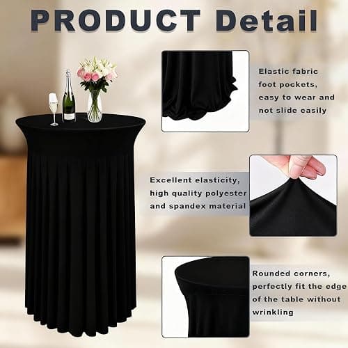 Lakluse 6 Pcs Black Spandex Stretch Round Cocktail Table Skirt, 32x43 Inch High Top Table Covers, Fitted Table Cloths for Wedding, Bar, Banquet, Party Decor & Event Supplies thumbnail 4