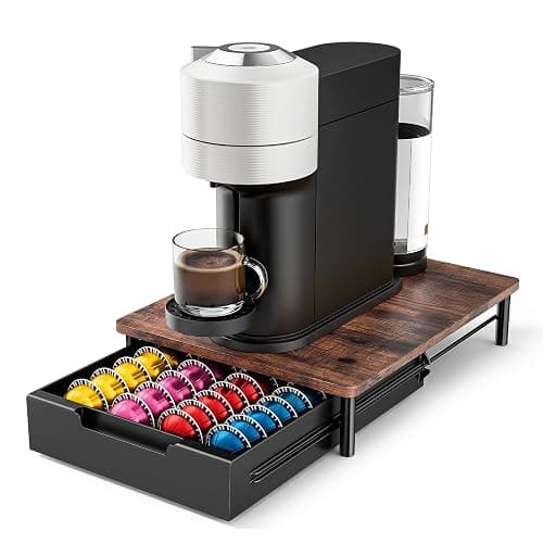 Coffee Pod Drawer Organizer for Nespresso Vertuo, Patented Flexible Slot Design Holds Up to 40 Large Capsules, Rustic Wood Look, Fits Under Coffee Machines - Image 1