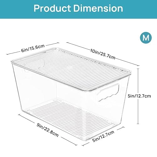 Vtopmart 1 Pack Clear Stackable Storage Bins with Lids, Medium Plastic Containers with Handle for Pantry Organizer and Storage,Perfect for Kitchen,Fridge,Cabinet, Closet,Bathroom Organization thumbnail 3