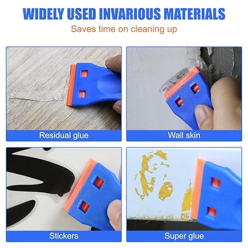 4 Pcs Plastic Razor Blade Scraper and 120 Pcs Blades, Remove Label Decal Tool,Forwithout Scratches Plastic Razor Blade Scraper, Adhesive Remover for Kitchen Appliances,Stickers and Paints on Window thumbnail 4