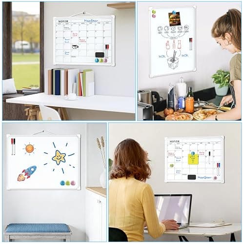 MaxGear Monthly Calendar Dry Erase Board for Wall, 16"x12", White Frame | Double-Sided, Hanging Small White Board, Portable Whiteboard for Planning, Drawing, Memo, to Do List, Home, Kitchen, Office thumbnail 8