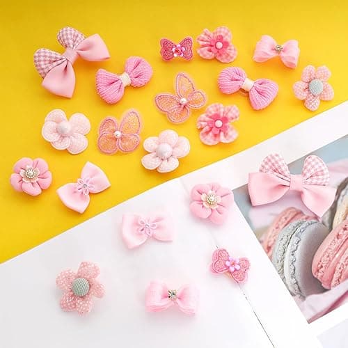 20Pcs Light Pink Small Dog Hair Bows Cute Puppy Dog Bowknot Hair Bow Bulk with Rubber Bands Elastic Lace Rhinestone Pearls Hair Ties Mix Style Handmade Flower Bow Dog Cat (Light Pink, Cute pattern) thumbnail 2