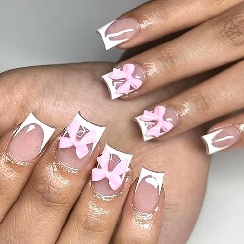 6 Packs (144 Pcs) | Reusable Press on Nails | Stick on Nails 12 Sizes-6 Styles | Cute Bow Nails thumbnail 5