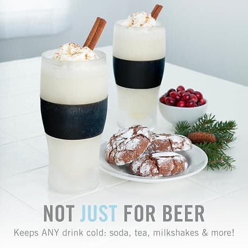 Host FREEZE Beer Glasses, Frozen Beer Mugs, Freezable Pint Glass Set, Insulated Pint Glass to Keep Your Drinks Cold, Double Walled Insulated Glasses, Tumbler for Iced Coffee, 16oz, Set of 2, Black thumbnail 7