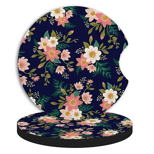 2pcs Flowers Pattern Car Cup Holder Coasters - Hippie Car Accessories, Universal Auto Anti Slip, Rubber Coasters with A Finger Groove thumbnail 4