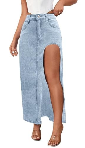 CHARTOU Women's Sexy High Split Slim Fit Maxi Long Pencil Denim Jean Skirt - Image 1