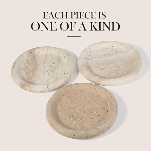 Koville Italian Round Travertine Tray, 8" Vanity Decorative Marble Tray for Countertop, Catchall for Perfume, Candles, Jewelry Dish thumbnail 6