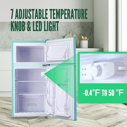 WANAI 2 Door Mini Refrigerator with Freezer-on-top, Spacious Capacity Fridge with 7-Level Adjustable Thermostat & 2 Removable Shelves Ideal for Kitchen Dorm Office Apt Blue thumbnail 6