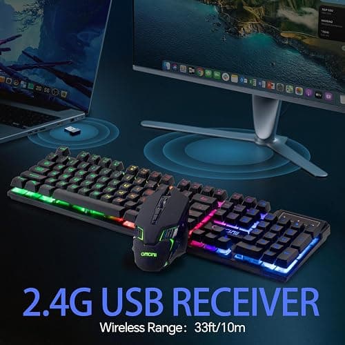 CHONCHOW Wireless Keyboard and Mouse Combo - 2.4G Rechargeable USB Wireless Rainbow LED Backlit Gaming Keyboard,Anti-ghosting Multimedia Keys Mechanical Feel for PC Laptops PS Xbox thumbnail 2