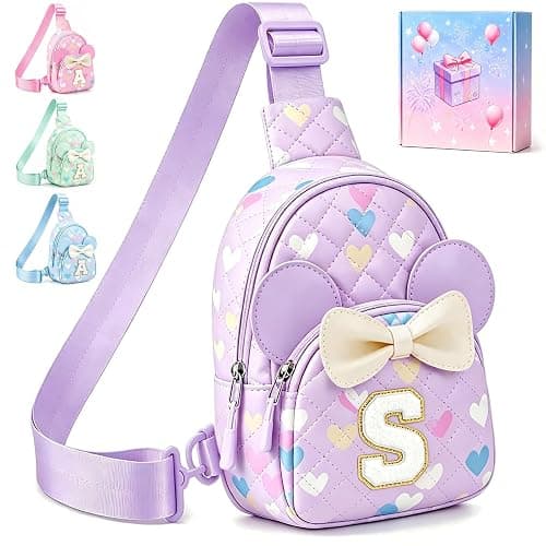 Birthday Gifts for Girls, Cute Purple Initial Purse for Kids | Small Crossbody Sling Bag with Gift Box for 3 4 5 6 7 8 Year Old Kids, Water Resistant PU (Purple S) - Image 1