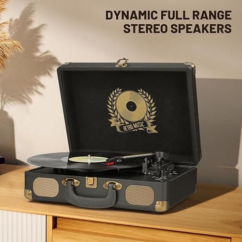 Mersoco Lecteur de disques vinyles Bluetooth 3 Vitesses Portable Classique, Sortie numérique USB, Vinyle numérique vers MP3, Haut-parleurs intégrés, RCA Line Out AUX sur Prise Casque Classique, Noir thumbnail 6
