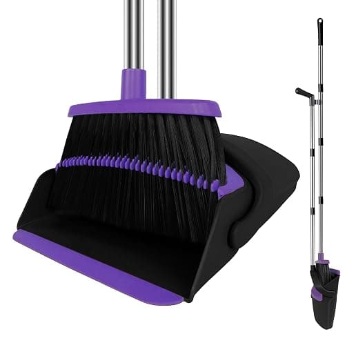 Broom and Dustpan Set, Upright Purple Dustpan Broom, 51" Long Handle Broom and Self Cleaning Dustpan for Home, Kitchen and Office - Image 1