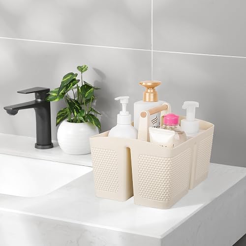 rejomiik Portable Shower Caddy Basket Plastic Cleaning Caddy Organizer Storage Tote with Handle for Bathroom, College, Dorm Room Essentials, Cream thumbnail 2