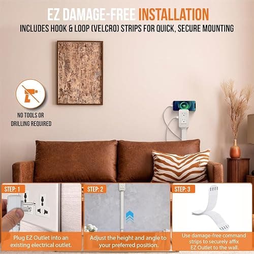 EZ Outlet Electrical Outlet Extender. Access Hard-to-Reach Outlets! Features USB-A, USB-C, and 2 AC Outlets, Extends 22"-34", Rotates 180°. Use Behind Couches, Nightstands, Desks, and More. thumbnail 7