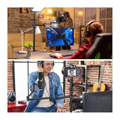 NEEWER Upgraded Overhead Camera Rig with Trifold Camera Boom Arm (Max Load 2lb), 47"/1.2m Telescopic Desk Mount Stand (Max Load 8.8lb) with Phone Clamp Ball Head for LED Light Webcam Mic, TL253A+MH022 thumbnail 5