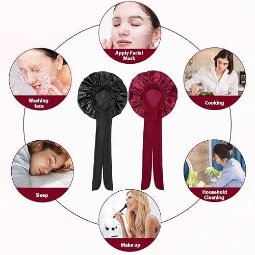 PAEFIU 2 Stück Seidenhaube zum Schlafen, Weiche Satin Haarhaube mit 2 Scrunchies Schlafhaube Bonnet Sleep Cap Schlafmütze für Damen Mädchen thumbnail 6