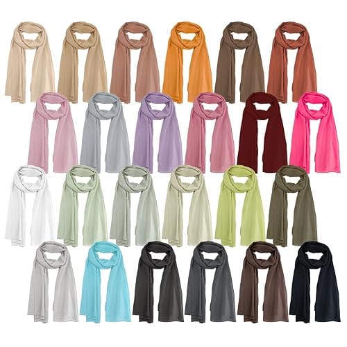 WHEATHUSK 24 Pack Chiffon Hijabs Head Scarf for Women Lightweight Breathable Solid Color Soft Chiffon Hijab Long Fashion Scarves Shawls Wrap for Muslim Women, 67 × 28 Inch - Image 1