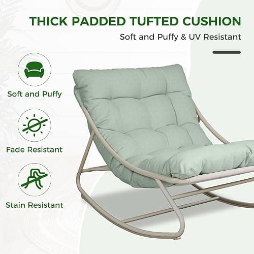 Grand patio Outdoor Rocking Chair, Metal Lounge Rocking Chair with Thick Cushion, Comfy Modern Rocker for Patio Porch Deck Backyard, Green thumbnail 5