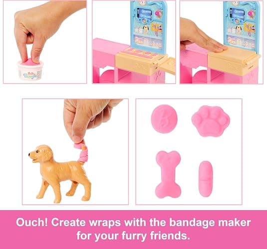 Barbie Fast Cast Veterinarian Clinic Playset with Pink Colored Hair Fashion Doll, Vet Furniture & 10+ Accessories Including Molds & Dough for Bandages thumbnail 4