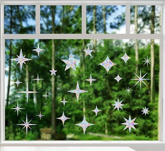 30 Pcs Star Ring Circle Window Clings - Anti-Collision Decals to Save Birds, Non-Adhesive Rainbow Stickers thumbnail 4