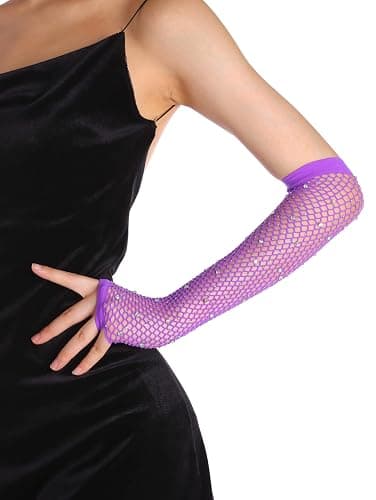 OTPEH Women Fishnet Rhinestone Gloves Fingerless Fish Net Arm Sleeve Warmers 80s Emo Scene Accessories thumbnail 5