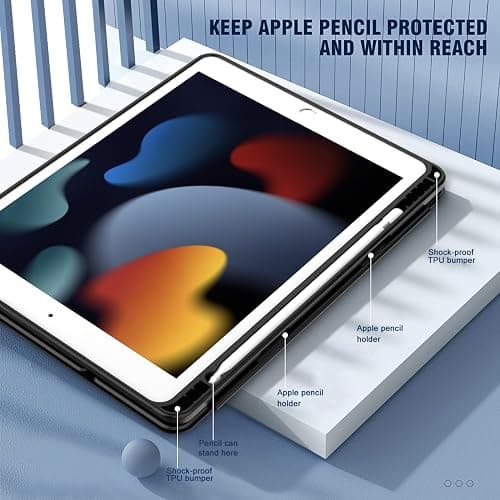 ToaPoia iPad 9th Generation Case 2021/iPad 8th Generation Case 2020 10.2 Inch with Pencil Holder, iPad 7th Gen 2019 Case with Clear Transparent Back, Auto Wake/Sleep Cover(Black) thumbnail 6