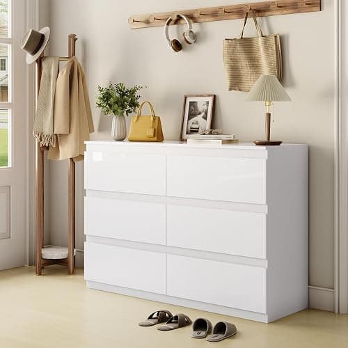 OtterOasis White Dresser for Bedroom Wood 6 Drawer Modern High Gloss | 47" Wide, Handle-Free, long, for Living Room, Entryway, TV Stand, Storing CLothes, Dressers & Chests of Drawers thumbnail 8