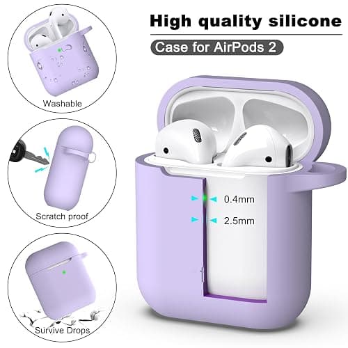 R-fun Compatible with AirPods Case Cover, Soft Silicone Protective Cover with Keychain for Women Men Compatible with Apple AirPods 2nd 1st Generation Charging Case, Front LED Visible,Pink Purple thumbnail 6