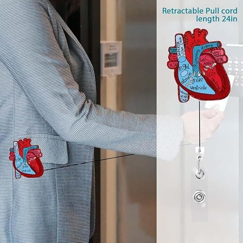 Dimeho Cardiac Badge Holder Heart Retractable Reel ID Card Clip Anatomy Funny Nurse Name Tag Holder Pediatrics Nursing Badge Alligator Clips for Doctor Student Teacher Medical Assistant thumbnail 5