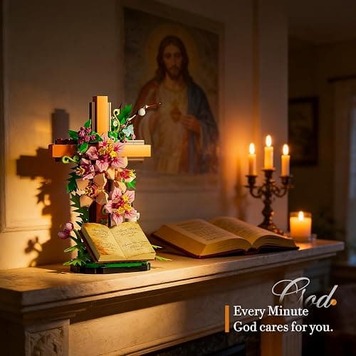 Jesus Cross Flower Building Set, Easter Religious Cross Collectibles, Compatible with Lego Jesus Catholic Building Toys, Easter, Christian, Gifts for Mothers, Women or Adults, Easter Basket Stuffers thumbnail 6