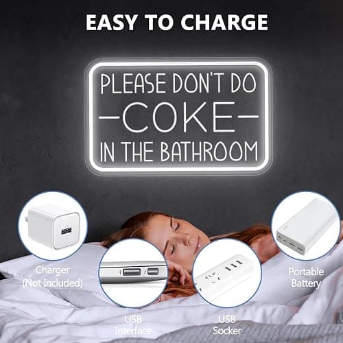 Please Don't Do Coke in The Bathroom Neon Sign for Wall Decor,USB Powered LED Neon Light with Adjustable Brightness,Light Up Sign for Party Decor,Bathroom,Christmas Gifts thumbnail 7