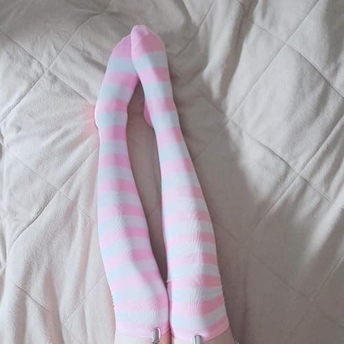 DRESHOW 6 Pairs High Thigh Socks Striped Over Knee Thin Tights Long Stocking for Women Leg Warmer thumbnail 5