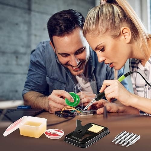 Soldering Iron Kit, 100W LED Digital Solder Gun kits with Ceramic Heater, Adjustable Temperature Welding Tools with Tips, Wick Braid, Stand, Solders Wire, Sponge, Flux Paste thumbnail 7