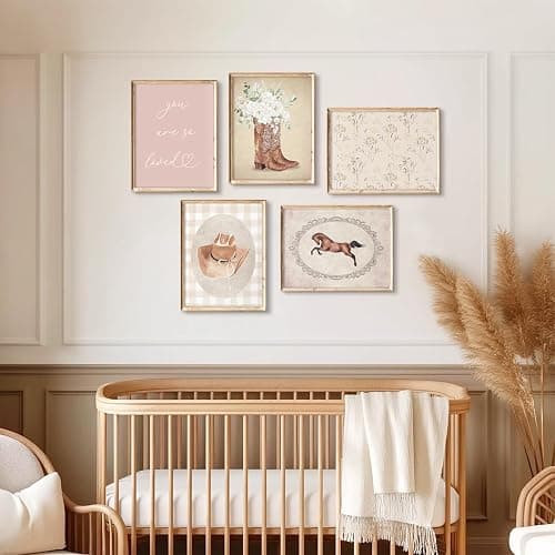 Cowgirl Nursery Wall Art Coquette Western Girl Poster Vintage Horse Floral Canvas Pictures Aesthetic Pink Preppy Room Wall Decor Rustic Cowgirl Prints for Girls Bedroom 8x10x5 Inch Unframed thumbnail 4