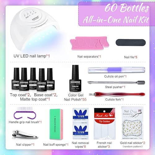 JODSONE 60 PCS Gel Nail Polish Starter Kit With U V Light 55 Kinds Of Color Glitter Gel Polish No Wipe Base And Glossy Matte Top Coat Easy To Apply thumbnail 3