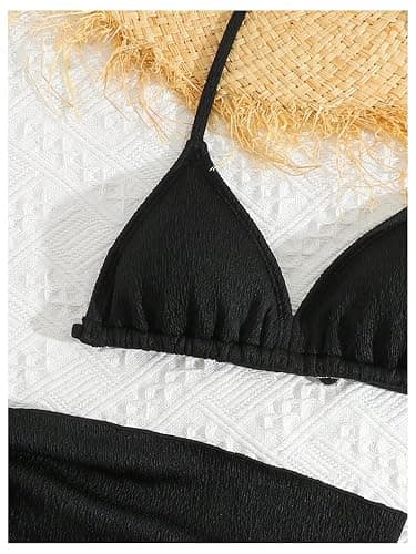 SHENHE Girl's 3 Pieces Halter Triangle Bikini Sets Spaghetti Strap Swimsuit Smocked Bathing Suit with Beach Skirt thumbnail 3