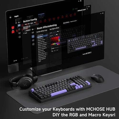 MCHOSE G98 PRO Wireless Mechanical Keyboard, Tri-Mode Connection Gaming Keyboard, Hot Swappable Custom Gasket Structure, Pre-lubed Linear Switches, Double Shot PBT Keycaps RGB LED Backlit Purple&Black thumbnail 8