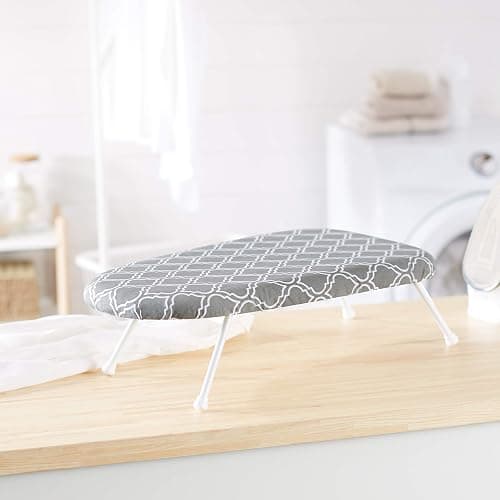 Amazon Basics Foldable Compact Tabletop Ironing Board with Folding Legs, Heat Resistant Portable, Lightweight, Non-Slip, Easy Storage, Trellis Removable Cover, 23.6"L x 7.1"W x 14.3"H, Chevron thumbnail 2