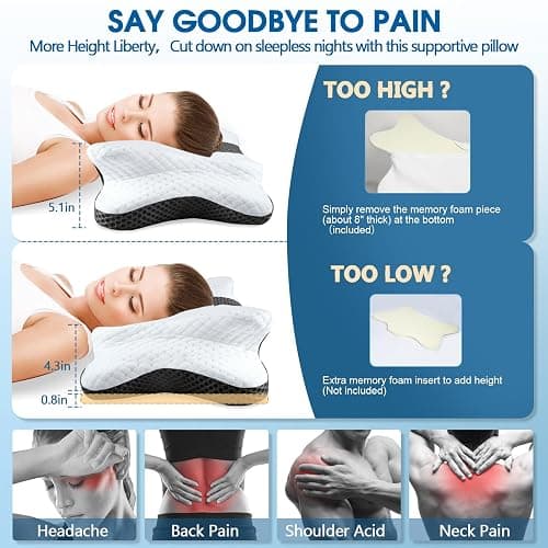 CHxxy Memory Foam Pillow, Cervical Pillow for Neck and Shoulder Pain Relief, Ergonomic Contour Bed Pillow, Soft for Side Sleep Stomach Sleeping and Back Sleeper thumbnail 2